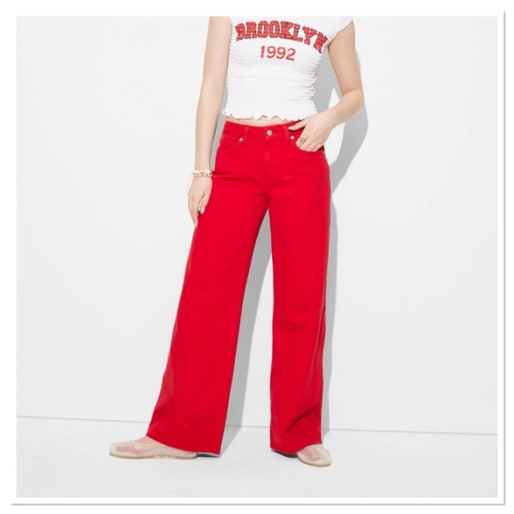 wild fable Denim - Wild Fable Red Wide Leg Jeans